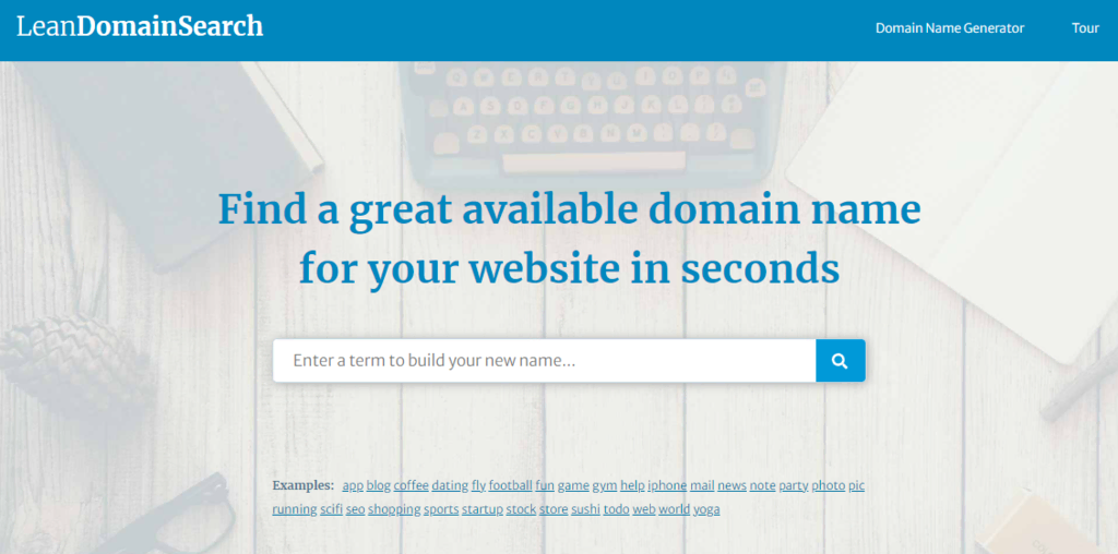 Screenshot van Lean Domain Search startpagina
