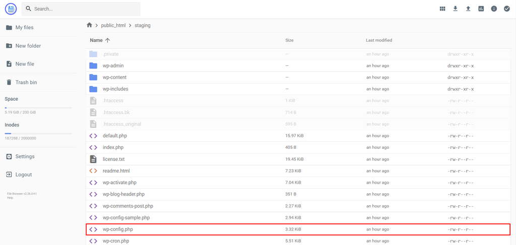 Open in Bestandsbeheer public_html → staging → wp-config.php.
