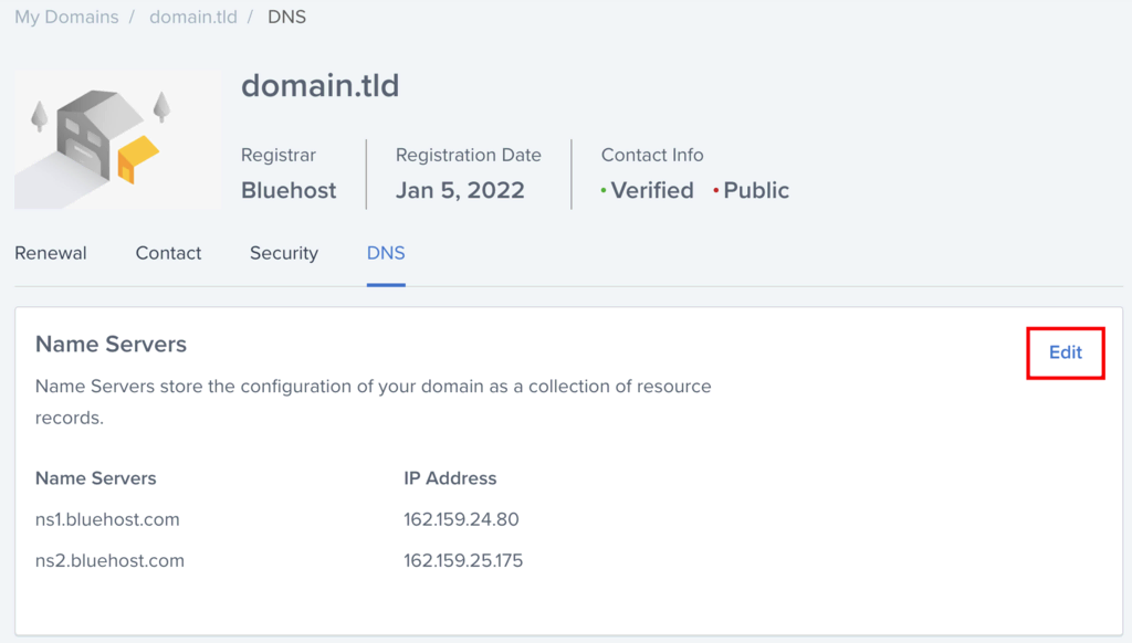 Open de sectie DNS en klik op de knop Bewerken.