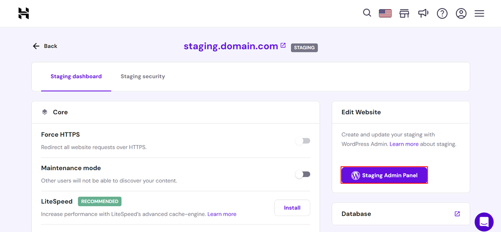 Ga naar het staging dashboard, selecteer  Staging Admin Panel om toegang te krijgen tot het WordPress admin gedeelte en begin met het maken van de wijzigingen.
