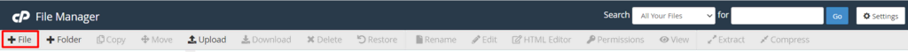 cPanel - Nieuw bestand linksboven in menu