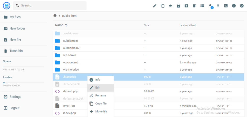 hPanel - open het .htaccess bestand