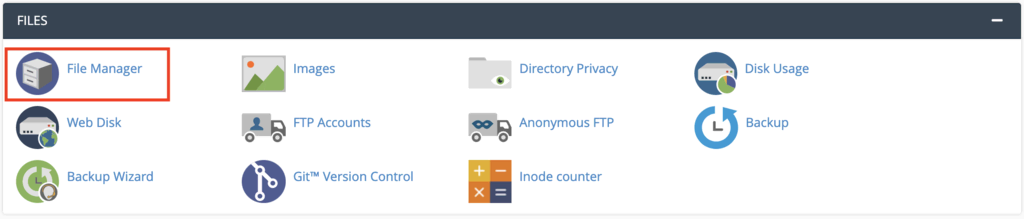 cPanel - klik op Bestandsbeheer in Bestanden
