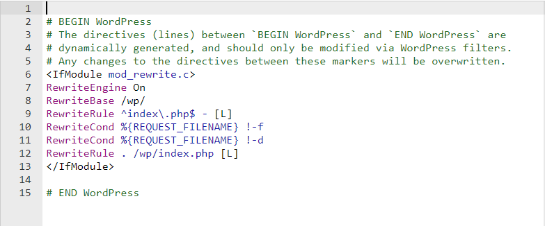 Voorbeeld van WordPress .htaccess bestand