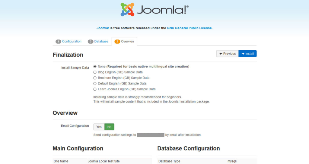 Installatie in Joomla voltooien