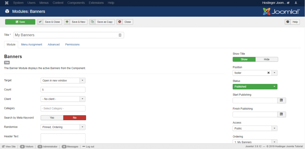 Nieuwe module publiceren in Joomla