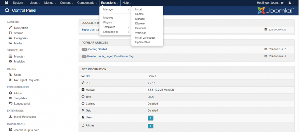 Extensies beheren in Joomla
