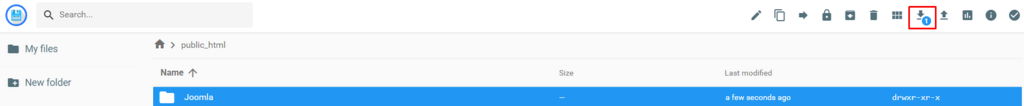 Klik op download pictogram in hoofdmap in Joomla