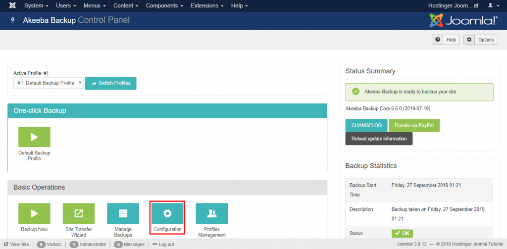 Configuratiewizard Akeeba Backup