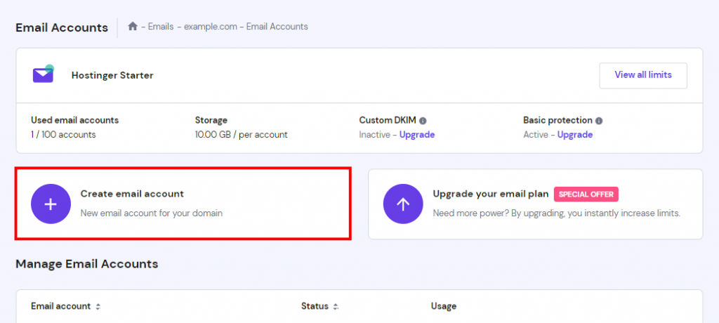Klik op de knop ‘E-mailaccount maken’
