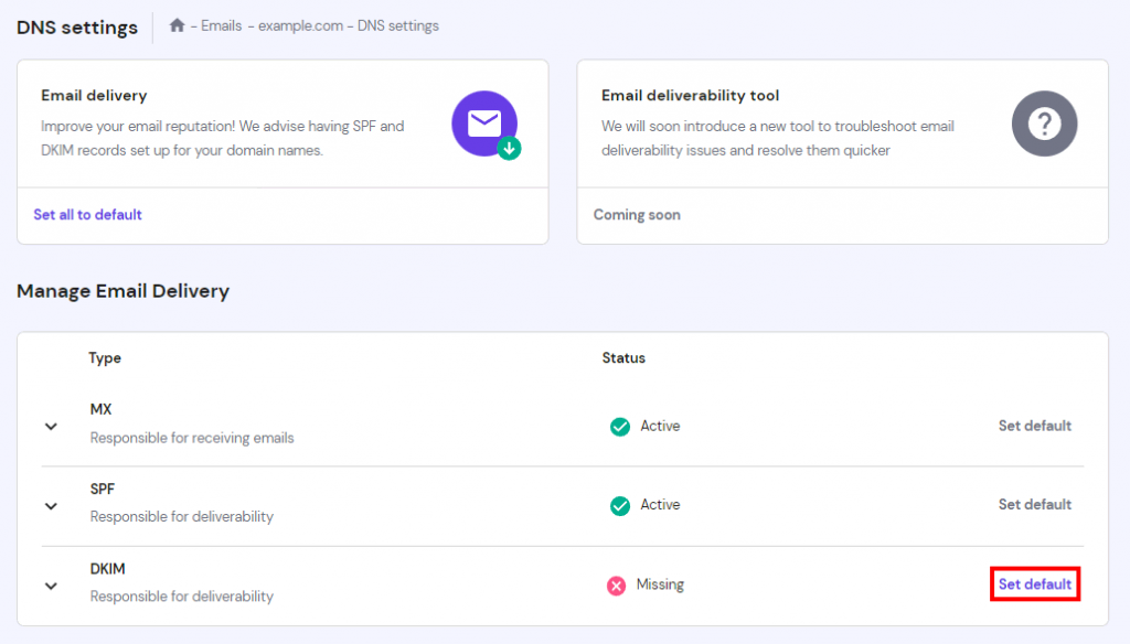 DNS-instelling -> Standaard instellen
