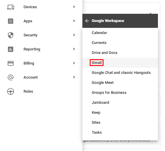 Apps → Google Workspace → Gmail
