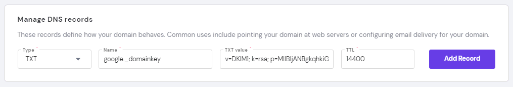 DNS-records beheren -> Record toevoegen