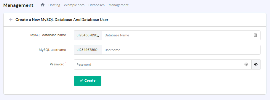 Maak een nieuwe database voor je Drupal website aan.