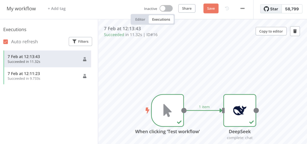 Test Workflow -> Executions