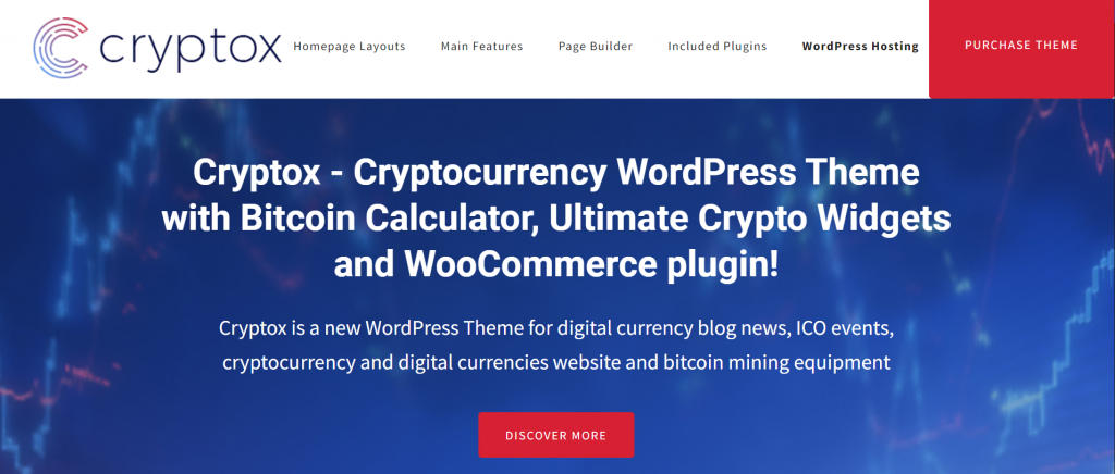 La page de prévisualisation de Cryptox, un thème WordPress.