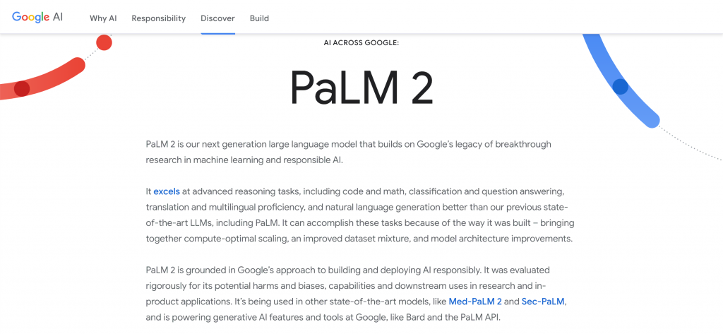 Landing page de PaLM