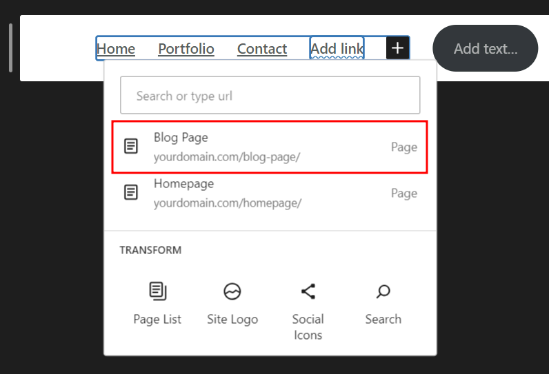 comment-ajouter-un-article-a-une-page-wordpress Résultat de la recherche d'une page de blog lors de l'ajout d'une page au menu de navigation