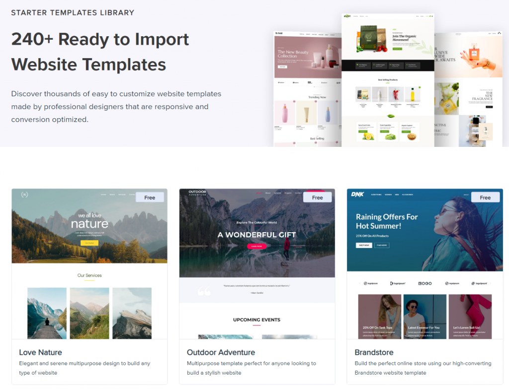 Bibliothèque de templates starter du thème Astra