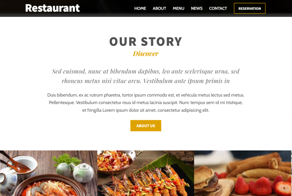 Le site démo du restaurant du thème Ultra