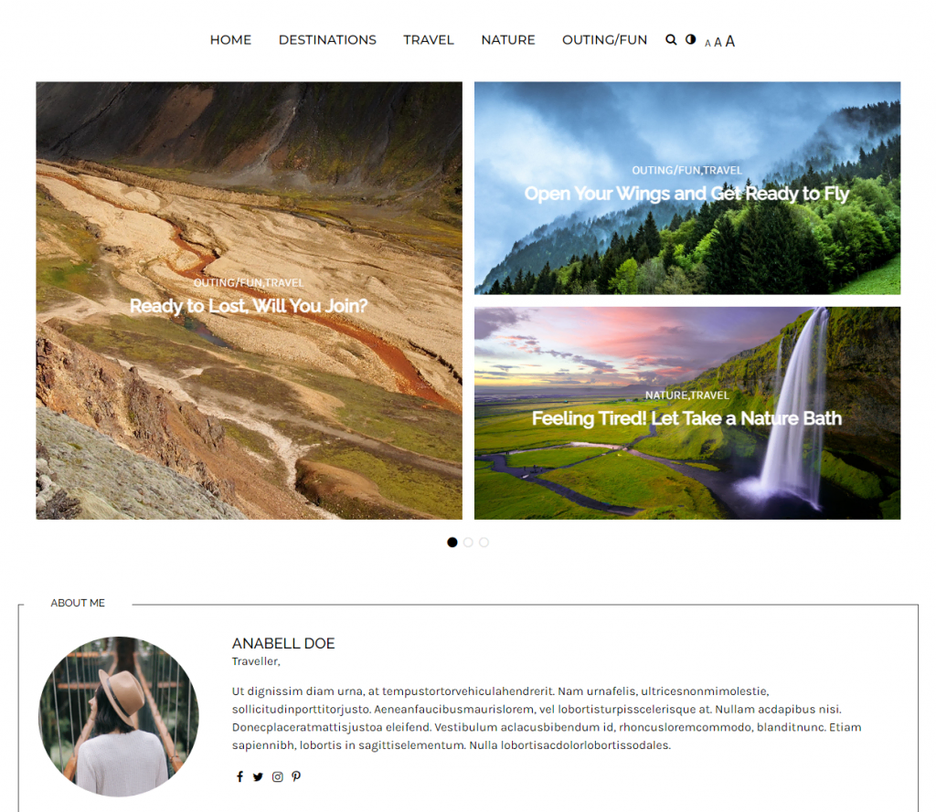 Le site démo du thème Writee pour les voyages