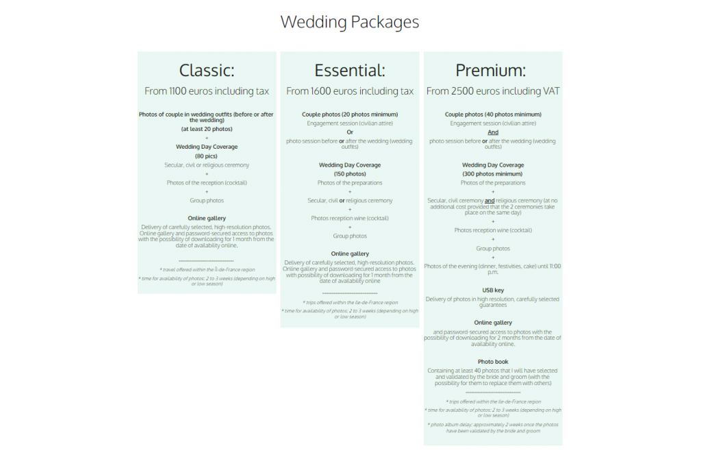 site-photographe Rosa Walloise Photographie page des forfaits mariage