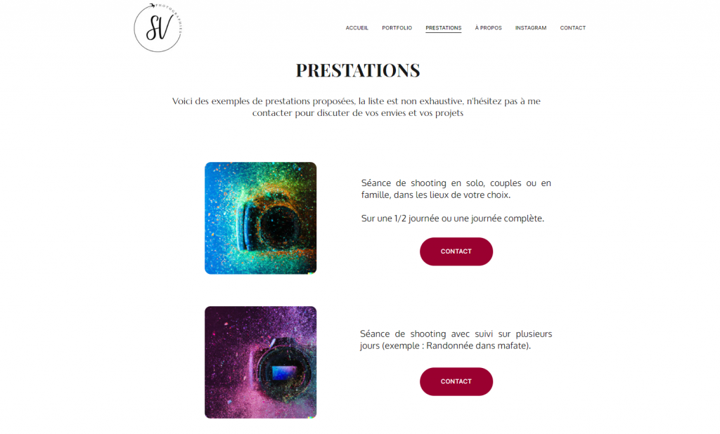 site-photographe Simon Vallet Photographe page de prestations