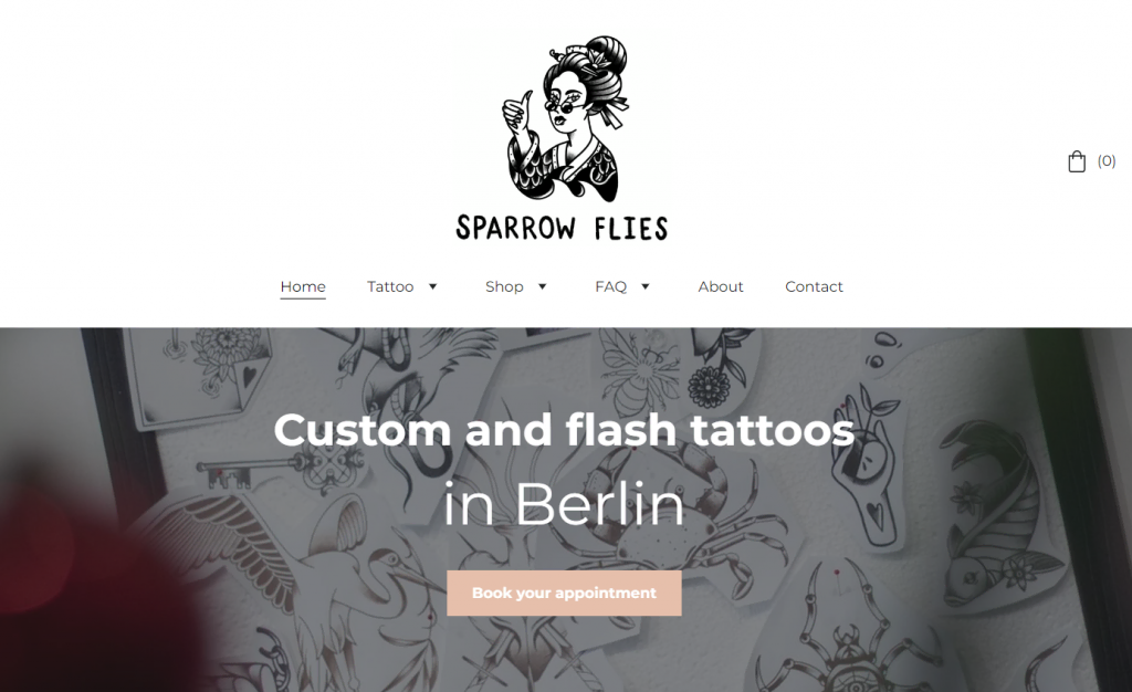 exemples-de-sites-de-services-professionnels Page d'accueil de Sparrow flies tattoo