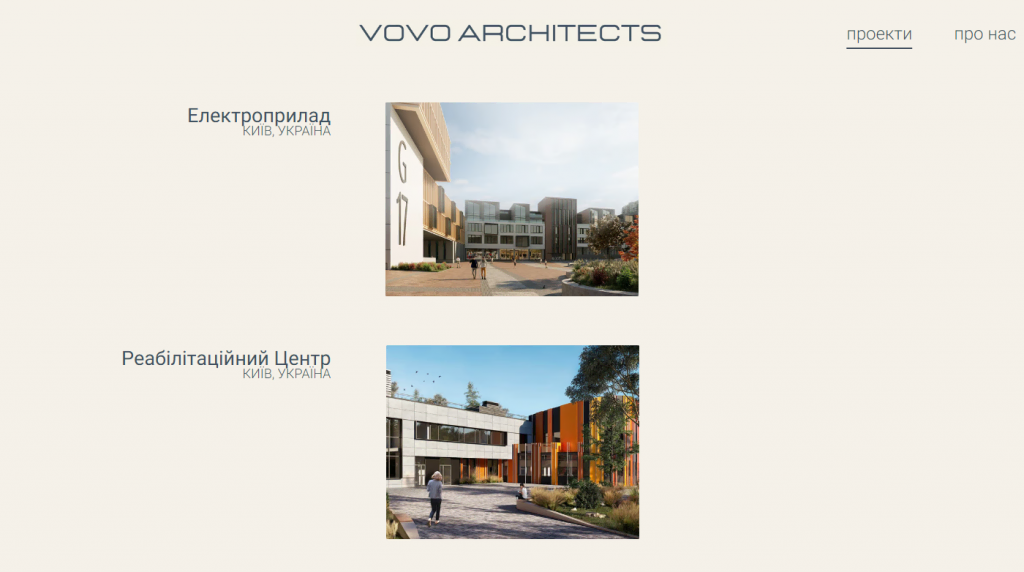exemples-de-sites-de-services-professionnels Page d'accueil de Vovo Architects