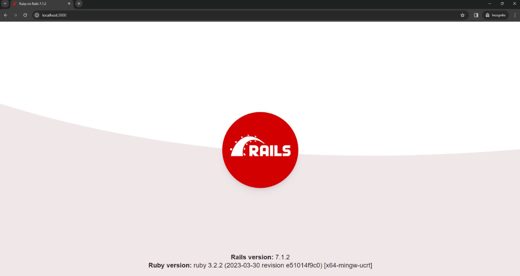 Tela de boas-vindas do aplicativo Ruby on Rails